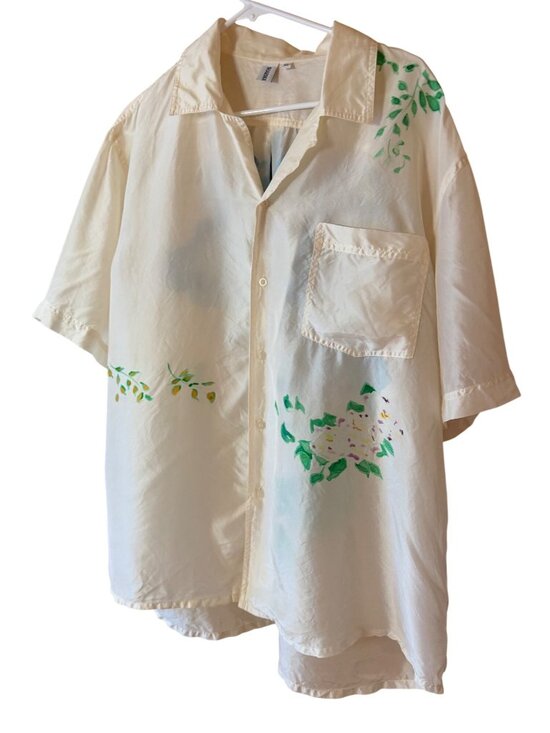 Other - Handpainted Mens Cocktail Theme Relaxed-fit Collared Shirt Size XL Silk Coastal